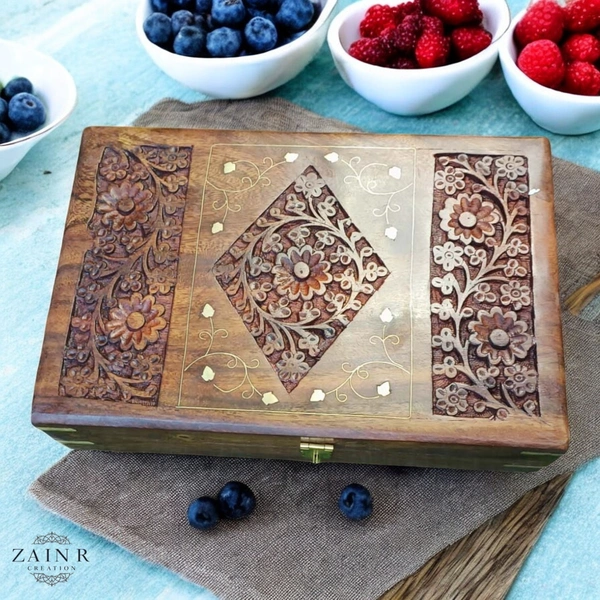 Sold By ZAIN R CREATION Jewellery Box Carving with Brass Inlay