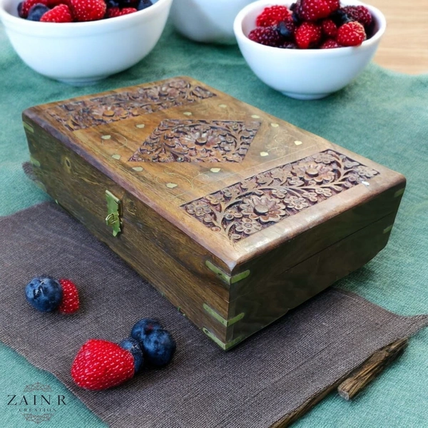 Sold By ZAIN R CREATION Jewellery Box Carving with Brass Inlay