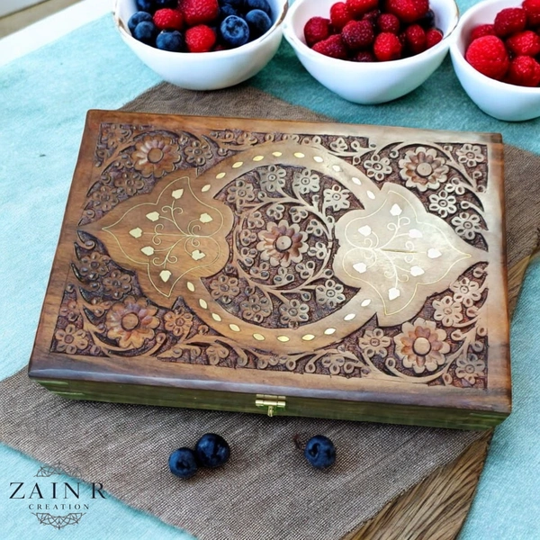 Sold By ZAIN R CREATION Jewellery Box Carving With Brass Inlay 