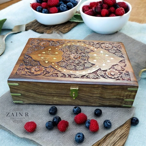Sold By ZAIN R CREATION Jewellery Box Carving With Brass Inlay 