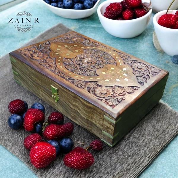 Sold By ZAIN R CREATION Jewellery Box Carving With Brass Inlay 