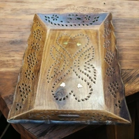 Sold By ZAIN R CREATION Tray Brass Inlay  - L.12.5'' W.9'' H.1.5'', Natural Polish, Wooden