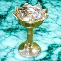 Sold By ZAIN R CREATION Brass Decorative Lotus Stand Diya - H.4.5'' Dia.3'' B.2.5''
