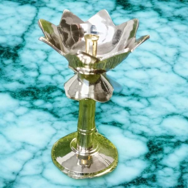 Sold By ZAIN R CREATION Brass Decorative Lotus Diya - H.4.5'' Dia.3'' B.2.5''