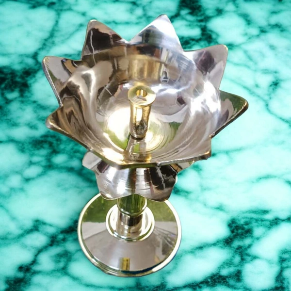 Sold By ZAIN R CREATION Brass Decorative Lotus Diya - H.4.5'' Dia.3'' B.2.5''