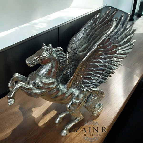 Sold By ZAIN R CREATION Decorative Flying Horse Angel Home Office Showpiece - H.12'' L.10'' W.3'', 1.750 Kg, Aluminium