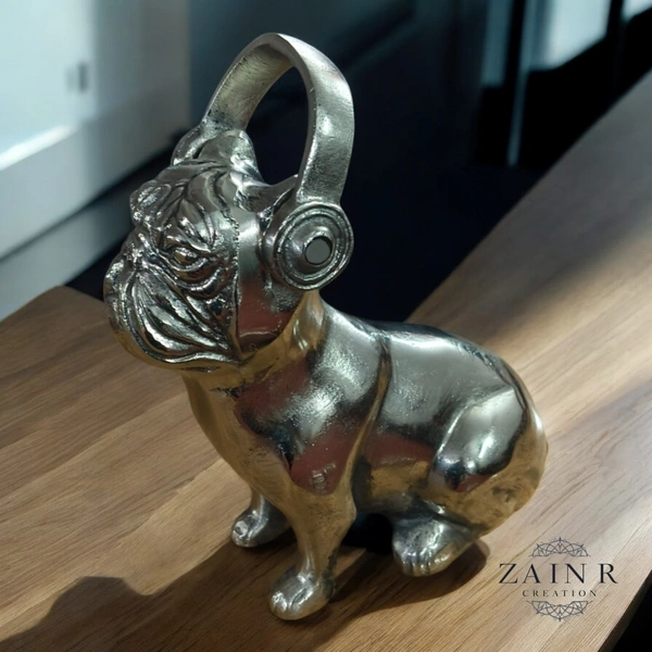 Sold By ZAIN R CREATION Decorative Pugs Dog Wearing Headphones - H.11'' L.9.5'' W.5'', 2 Kg, Aluminium