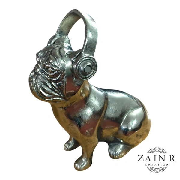 Sold By ZAIN R CREATION Decorative Pugs Dog Wearing Headphones - H.11'' L.9.5'' W.5'', 2 Kg, Aluminium