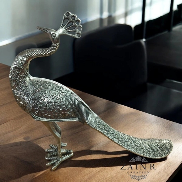 Sold By ZAIN R CREATION Decorative Peacock Sculptures  - L.16'' H.15'' W.4'', 1.600 Kg, Aluminium