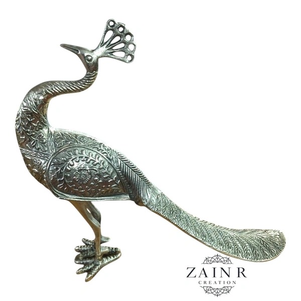 Sold By ZAIN R CREATION Decorative Peacock Sculptures  - L.16'' H.15'' W.4'', 1.600 Kg, Aluminium