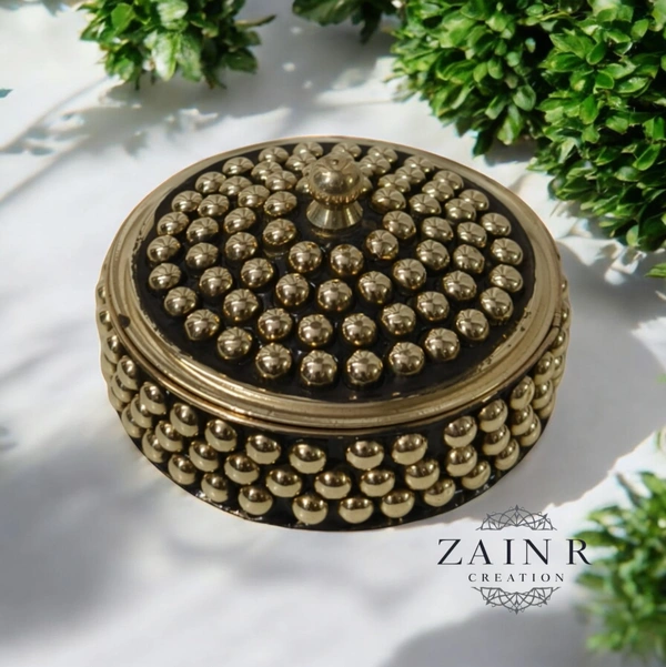 Sold By ZAIN R CREATION A Sindoor or Kumkum pot is a traditional container used to store sacred red powder - L.2.75'' H.1.57'', Brass