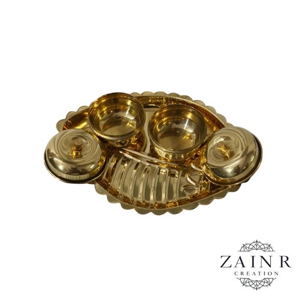 Sold By ZAIN R CREATION Spillbox Traditional Brass Kumkum/Sindoor Box holder for puja Thali- sangu with bowl Brass - L.5.5'' W.4'' H.1.77'', Brass