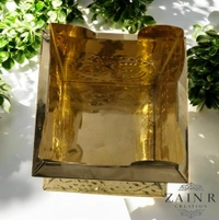 Sold By ZAIN R CREATION A Brass Tulsi Pot, also known as a Tulsi Kyara or Tulsi Maadam - H.7.5'' L.4'' B.5.5'', Brass
