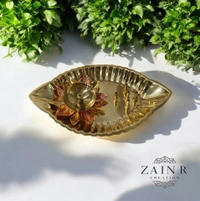 Sold By ZAIN R CREATION Plate with Diya and Incense Holder - L.6.88'' H.1.18'' W.4'', Brass