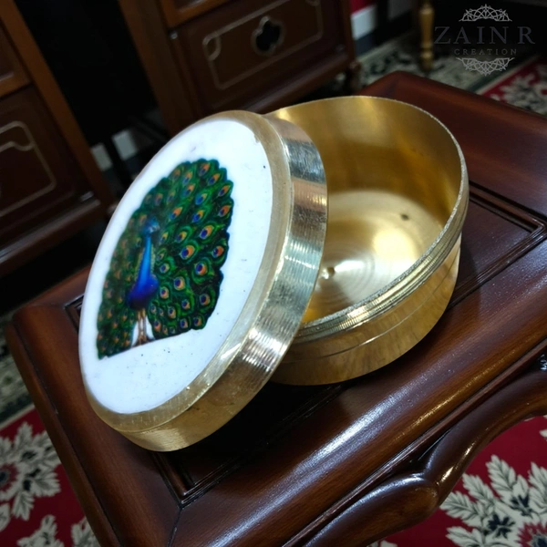 Sold By ZAIN R CREATION Brass Sindoor Box - L.1.77'' H.1'' B.1.57'', Polished, Brass