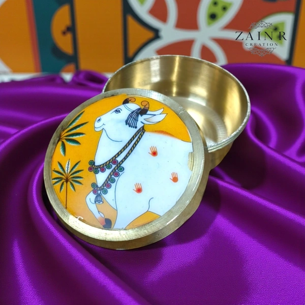 Sold By ZAIN R CREATION Brass Sindoor Box - L.1.77'' H.1'' B.1.57'', Polished, Brass