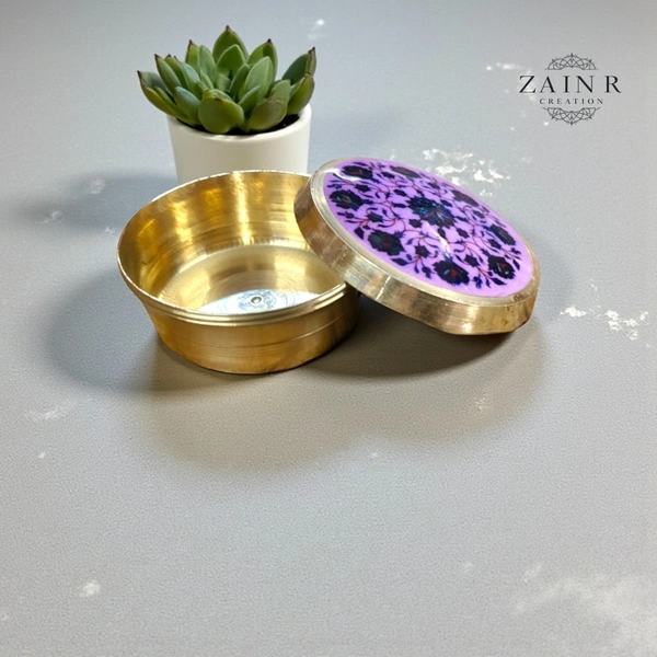 Sold By ZAIN R CREATION Brass Sindoor Box - L.1.77'' H.1'' B.1.57'', Polished, Brass