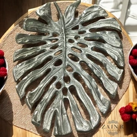 Sold By ZAIN R CREATION Tray Leaf - L.9'' H.1'' B.7'', Nickel, Aluminium