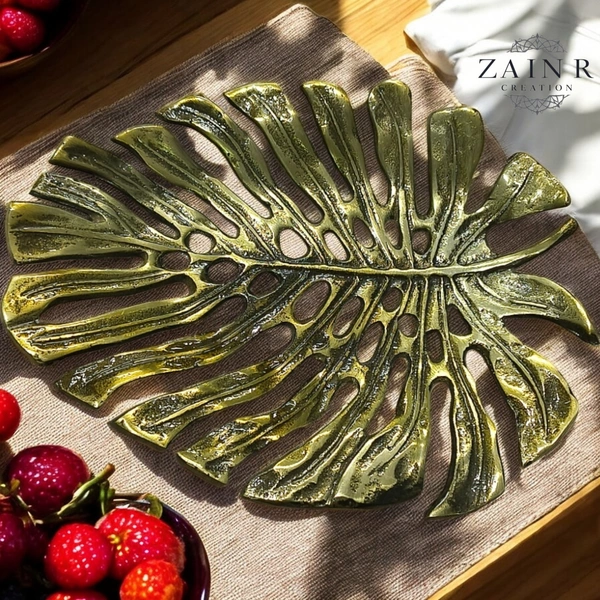 Sold By ZAIN R CREATION Tray Leaf - L.9'' H.1'' B.7'', Brass, Aluminium