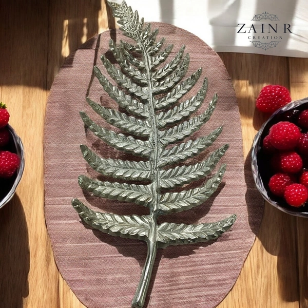Sold By ZAIN R CREATION Leaf Tray - L.15.5'' H.2'' B.7'', Nickel, Aluminium