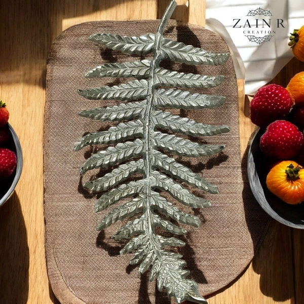 Sold By ZAIN R CREATION Leaf Tray - L.15.5'' H.2'' B.7'', Nickel, Aluminium
