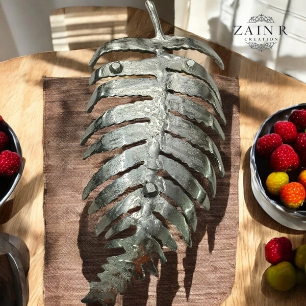 Sold By ZAIN R CREATION Leaf Tray - L.15.5'' H.2'' B.7'', Nickel, Aluminium