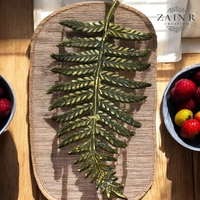 Sold By ZAIN R CREATION Leaf Tray - L.15.5'' H.2'' B.7'', Brass, Aluminium