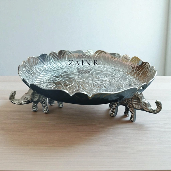 Sold By ZAIN R CREATION Elephant Urli - DIA.8'' H.2.5'', Sliver, Aluminium
