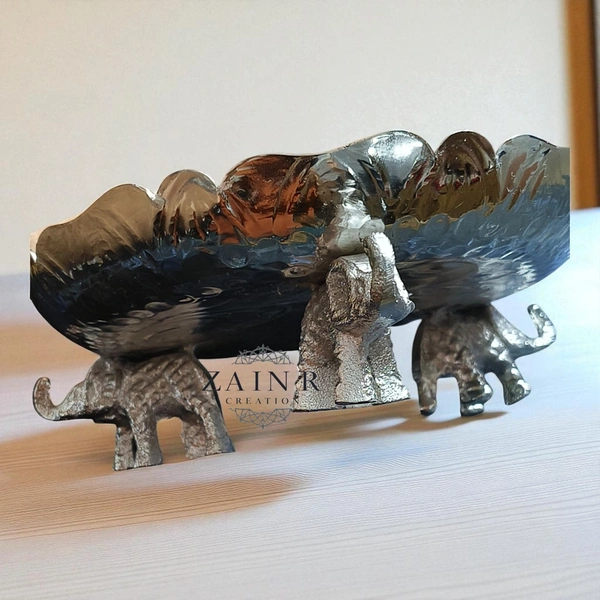 Sold By ZAIN R CREATION Elephant Urli - DIA.8'' H.2.5'', Sliver, Aluminium