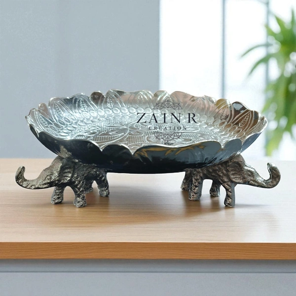 Sold By ZAIN R CREATION Elephant Urli - DIA.8'' H.2.5'', Sliver, Aluminium