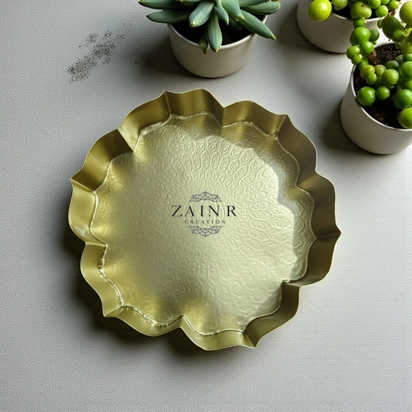 Sold By ZAIN R CREATION Etching Design Urli - DIA.9'' H.1.25'', Gold, Iron