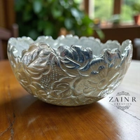 Sold By ZAIN R CREATION Embossed Dry Fruit Bowl - DIA.4'' H.2'' B.2.5'', Silver, Aluminium