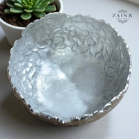 Sold By ZAIN R CREATION Embossed Dry Fruit Bowl - DIA.4'' H.2'' B.2.5'', Silver, Aluminium