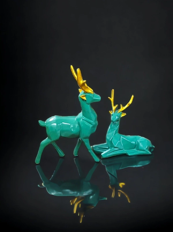 Sold By ZAIN R CREATION Deer Pair Showpiece Decorative Figurine for Home Garden Decor Showpiece Statue Set of 2 Green
