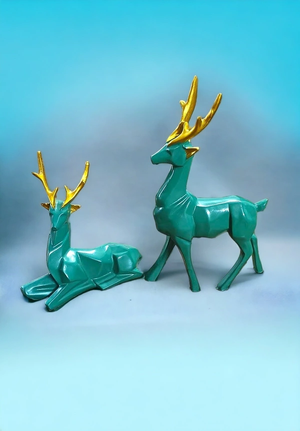 Sold By ZAIN R CREATION Deer Pair Showpiece Decorative Figurine for Home Garden Decor Showpiece Statue Set of 2 Green