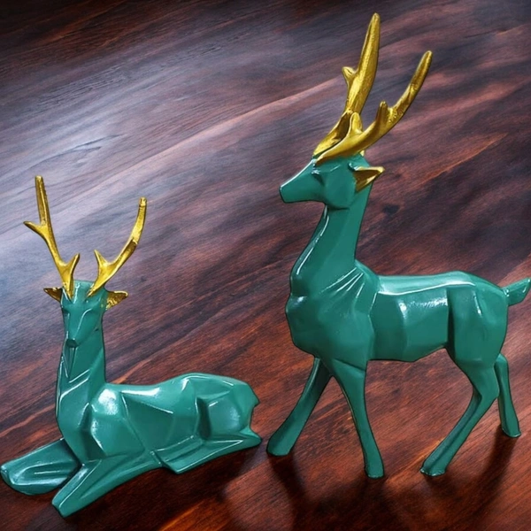 Sold By ZAIN R CREATION Deer Pair Showpiece Decorative Figurine for Home Garden Decor Showpiece Statue Set of 2 Green