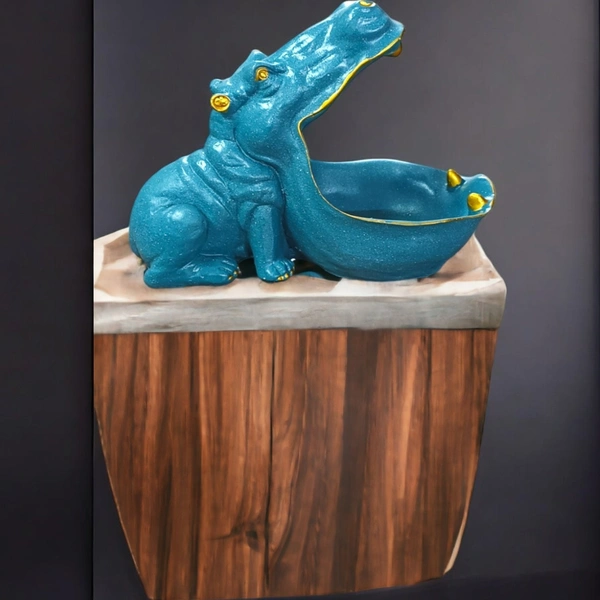 Sold By ZAIN R CREATION Multipurpose Big Mouth Hippopotamus Storage Makeup Organizer Showpiece Statue for Vanity Home Decor Living Room Bedroom Office Decoration Items  - L.11'' H.8'' mouth Dia 6''
