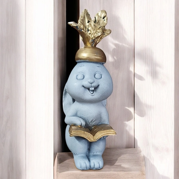 Sold By ZAIN R CREATION Rabbit With Book - H.7'' L.3.5'' B.1.5'', Gray, Polyresin