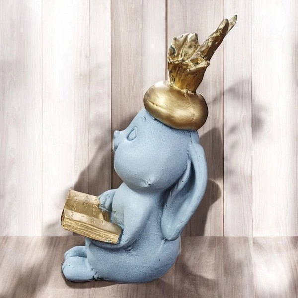 Sold By ZAIN R CREATION Rabbit With Book - H.7'' L.3.5'' B.1.5'', Gray, Polyresin