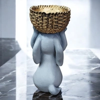 Sold By ZAIN R CREATION Rabbit With Basket - H.7.5'' L.3'' B.2'', Gray, Polyresin