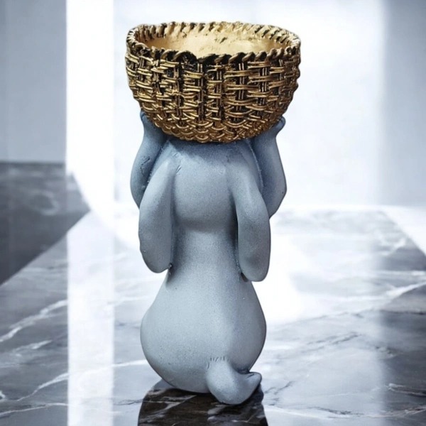 Sold By ZAIN R CREATION Rabbit With Basket - H.7.5'' L.3'' B.2'', Gray, Polyresin