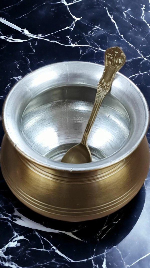 Sold By ZAIN R CREATION Ghee Pot with Spoon - H.8 cm Dia. 9 cm