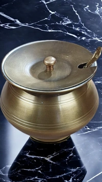 Sold By ZAIN R CREATION Ghee Pot with Spoon - H.8 cm Dia. 9 cm