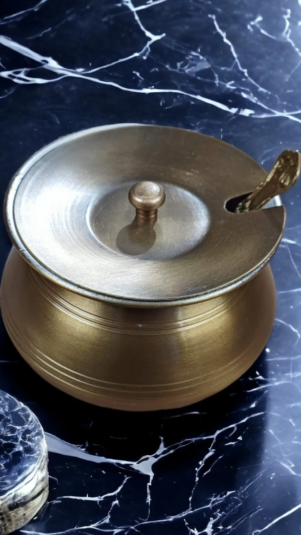 Sold By ZAIN R CREATION Ghee Pot with Spoon - H.8 cm Dia. 9 cm