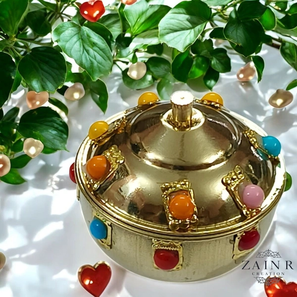 Sold By ZAIN R CREATION A Sindoor or Kumkum pot is a traditional container used to store sacred red powder - H.2'' B.2'', Brass
