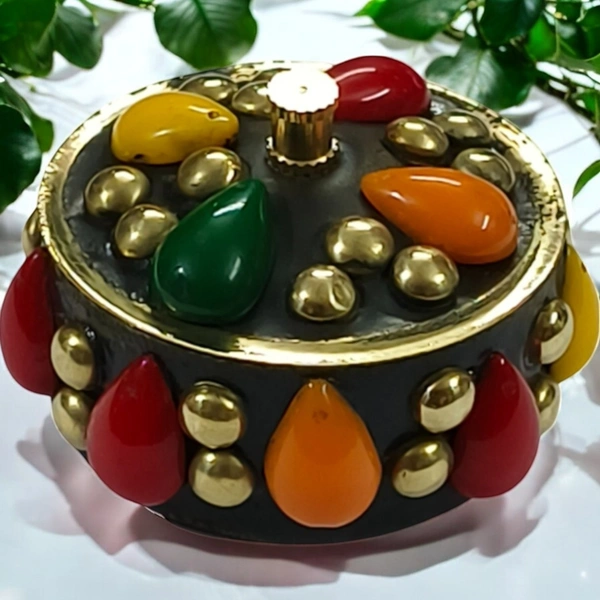 Sold By ZAIN R CREATION A Sindoor or Kumkum pot is a traditional container used to store sacred red powder - H.1.5'' B.1.5'', Brass