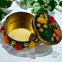Sold By ZAIN R CREATION A Sindoor or Kumkum pot is a traditional container used to store sacred red powder - H.2'' B.2'', Brass