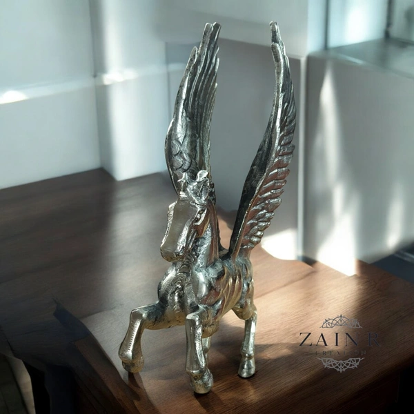 Sold By ZAIN R CREATION Decorative Flying Horse Angel Home Office Showpiece - H.12'' L.10'' W.3'', 1.750 Kg, Aluminium