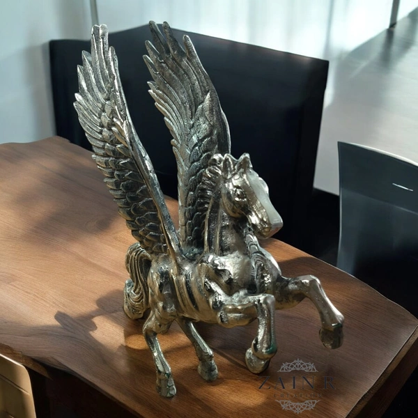 Sold By ZAIN R CREATION Decorative Flying Horse Angel Home Office Showpiece - H.12'' L.10'' W.3'', 1.750 Kg, Aluminium