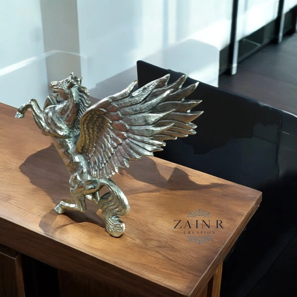 Sold By ZAIN R CREATION Decorative Flying Horse Angel Home Office Showpiece - H.12'' L.10'' W.3'', 1.750 Kg, Aluminium